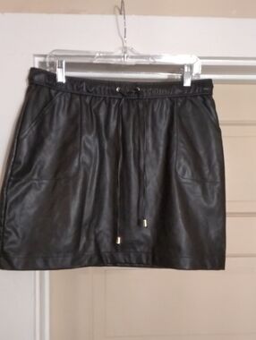 Ci Sono Black Faux Leather Drawstring Mini Skirt